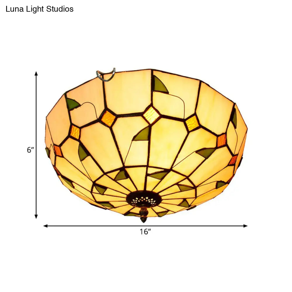 12"/16" White Dome Tiffany Ceiling Lamp - Multicolored Stained Glass, 2/3 Bulbs, Flush Mount Lighting