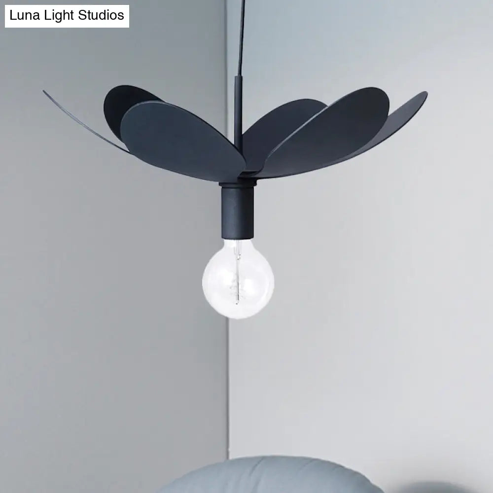 12"/19.5" Wide Minimal Ceiling Pendant Light with Metal Flower Shade - 1-Light Black/White Fixture for Living Room