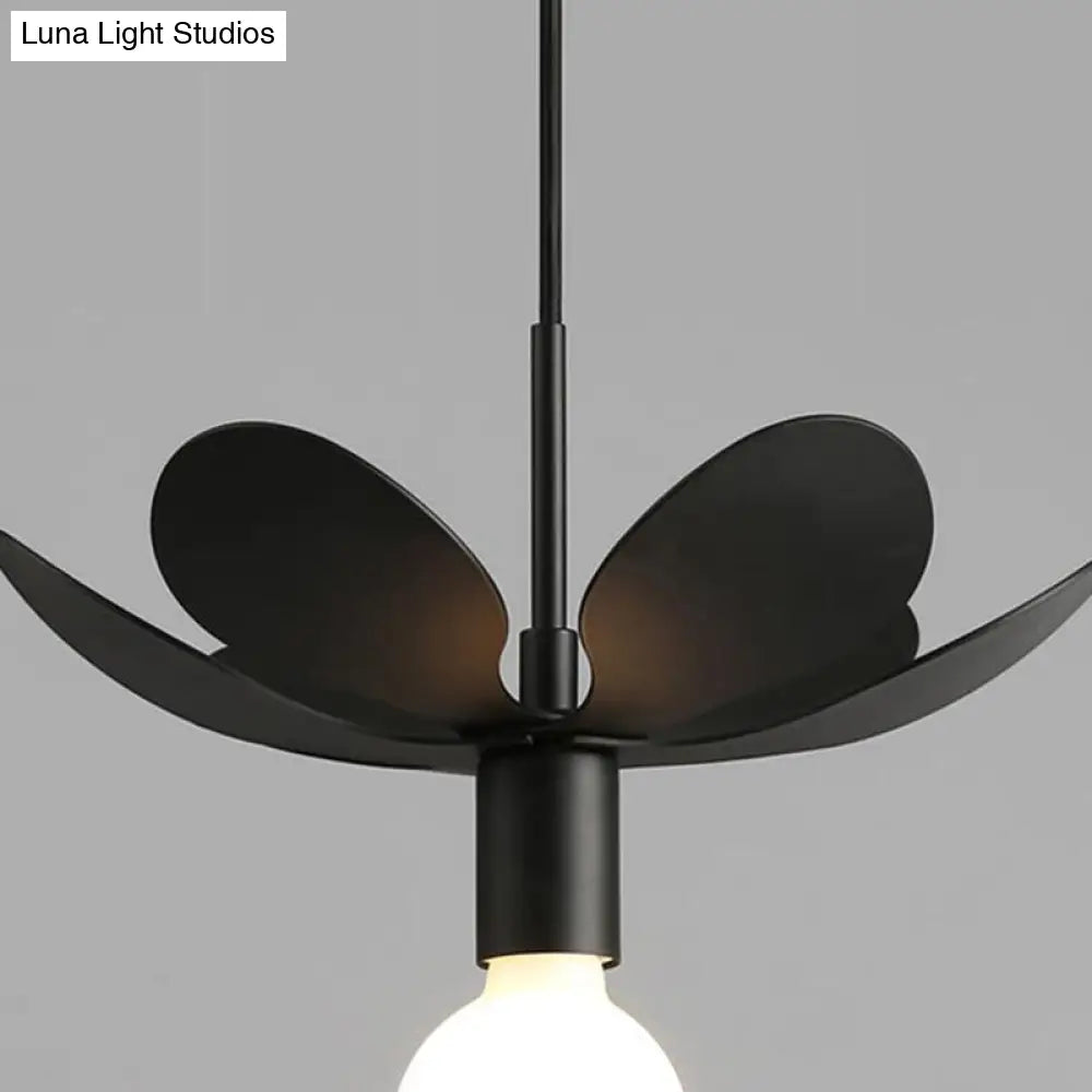 12"/19.5" Wide Minimal Ceiling Pendant Light with Metal Flower Shade - 1-Light Black/White Fixture for Living Room