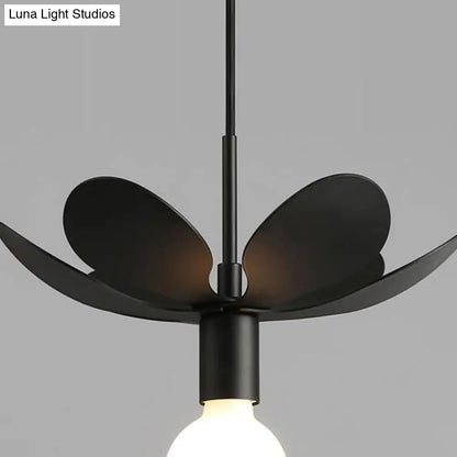 12"/19.5" Wide Minimal Ceiling Pendant Light with Metal Flower Shade - 1-Light Black/White Fixture for Living Room