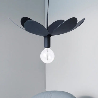 12"/19.5" Wide Minimal Ceiling Pendant Light with Metal Flower Shade - 1-Light Black/White Fixture for Living Room