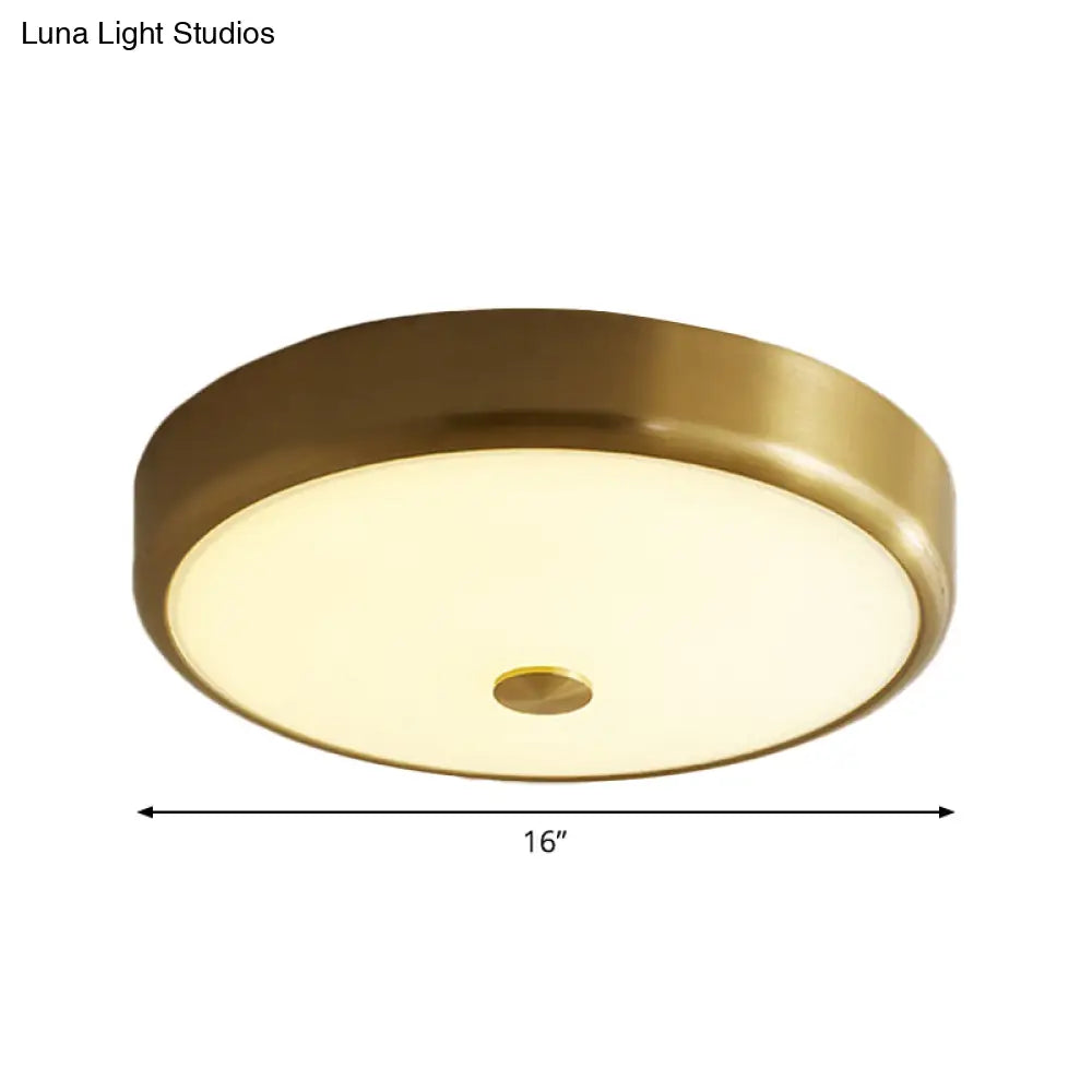 12.5"/16" Diameter Antiqued Gold LED Flush Mount Ceiling Light - Simplicity White Glass Bowl - Bedroom Lighting