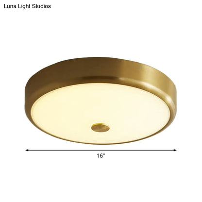 DecorBites™ DecorBites™ 12.5"/16" Diameter Antiqued Gold LED Flush Mount Ceiling Light - Simplicity White Glass Bowl - Bedroom Lighting