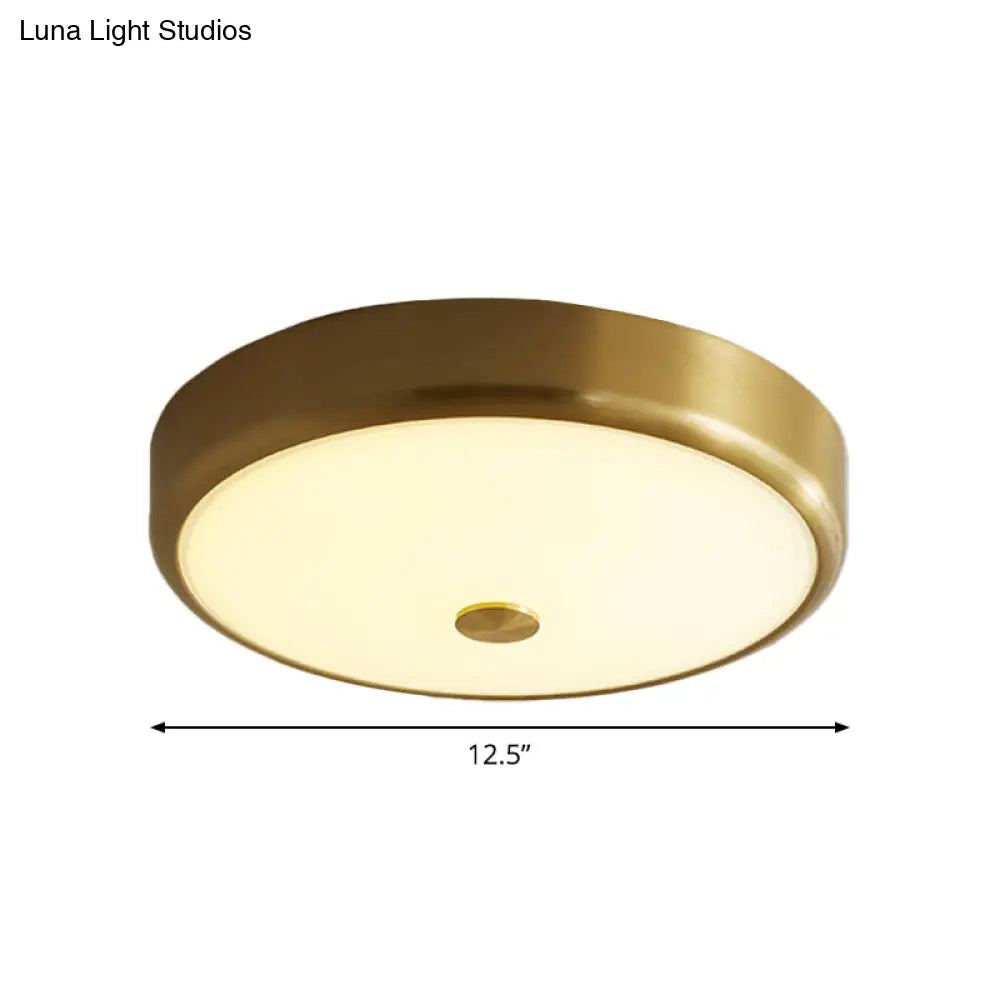 12.5"/16" Diameter Antiqued Gold LED Flush Mount Ceiling Light - Simplicity White Glass Bowl - Bedroom Lighting