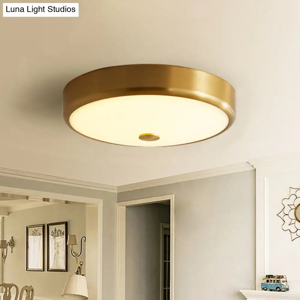 12.5"/16" Diameter Antiqued Gold LED Flush Mount Ceiling Light - Simplicity White Glass Bowl - Bedroom Lighting