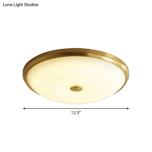 12.5"/16" Diameter Antiqued Gold LED Flush Mount Ceiling Light - Simplicity White Glass Bowl - Bedroom Lighting