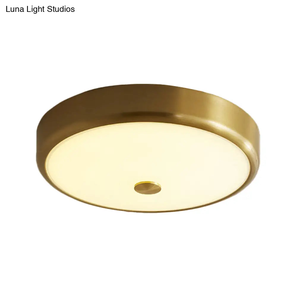 12.5"/16" Diameter Antiqued Gold LED Flush Mount Ceiling Light - Simplicity White Glass Bowl - Bedroom Lighting