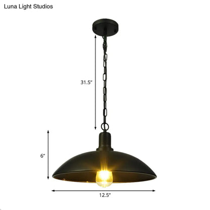 مصباح معلق على شكل لوفت بعرض 12.5 بوصة/16 بوصة مع غطاء وعاء وسلسلة قابلة للتعديل - لمسة نهائية معدنية وسوداء
