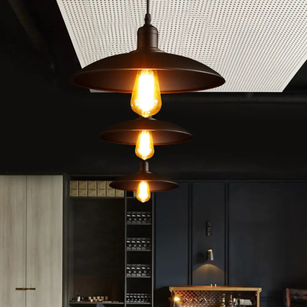 12.5"/16" Wide Dome Industrial Metal Pendant Lamp - 1-Light Black/White Hanging Fixture for Restaurants