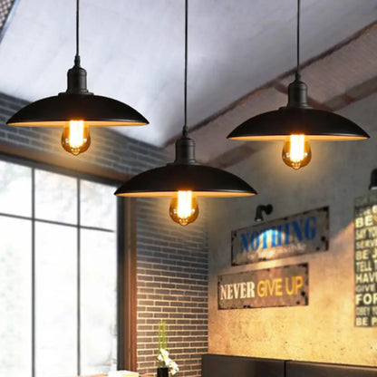 12.5"/16" Wide Dome Industrial Metal Pendant Lamp - 1-Light Black/White Hanging Fixture for Restaurants