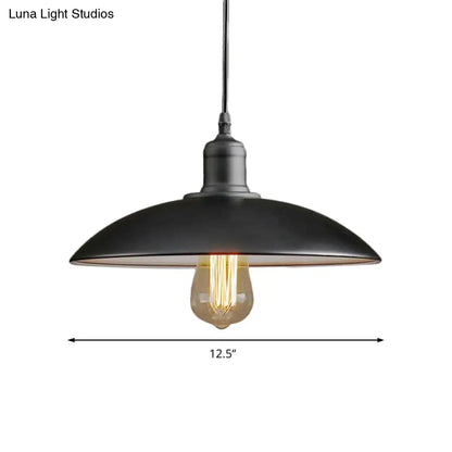 12.5"/16" Wide Dome Industrial Metal Pendant Lamp - 1-Light Black/White Hanging Fixture for Restaurants