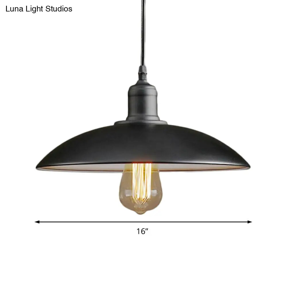 12.5"/16" Wide Dome Industrial Metal Pendant Lamp - 1-Light Black/White Hanging Fixture for Restaurants