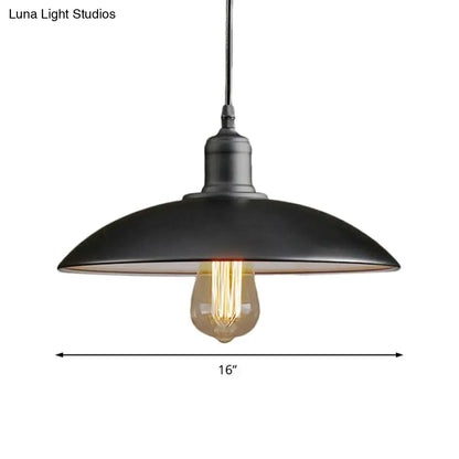 12.5"/16" Wide Dome Industrial Metal Pendant Lamp - 1-Light Black/White Hanging Fixture for Restaurants