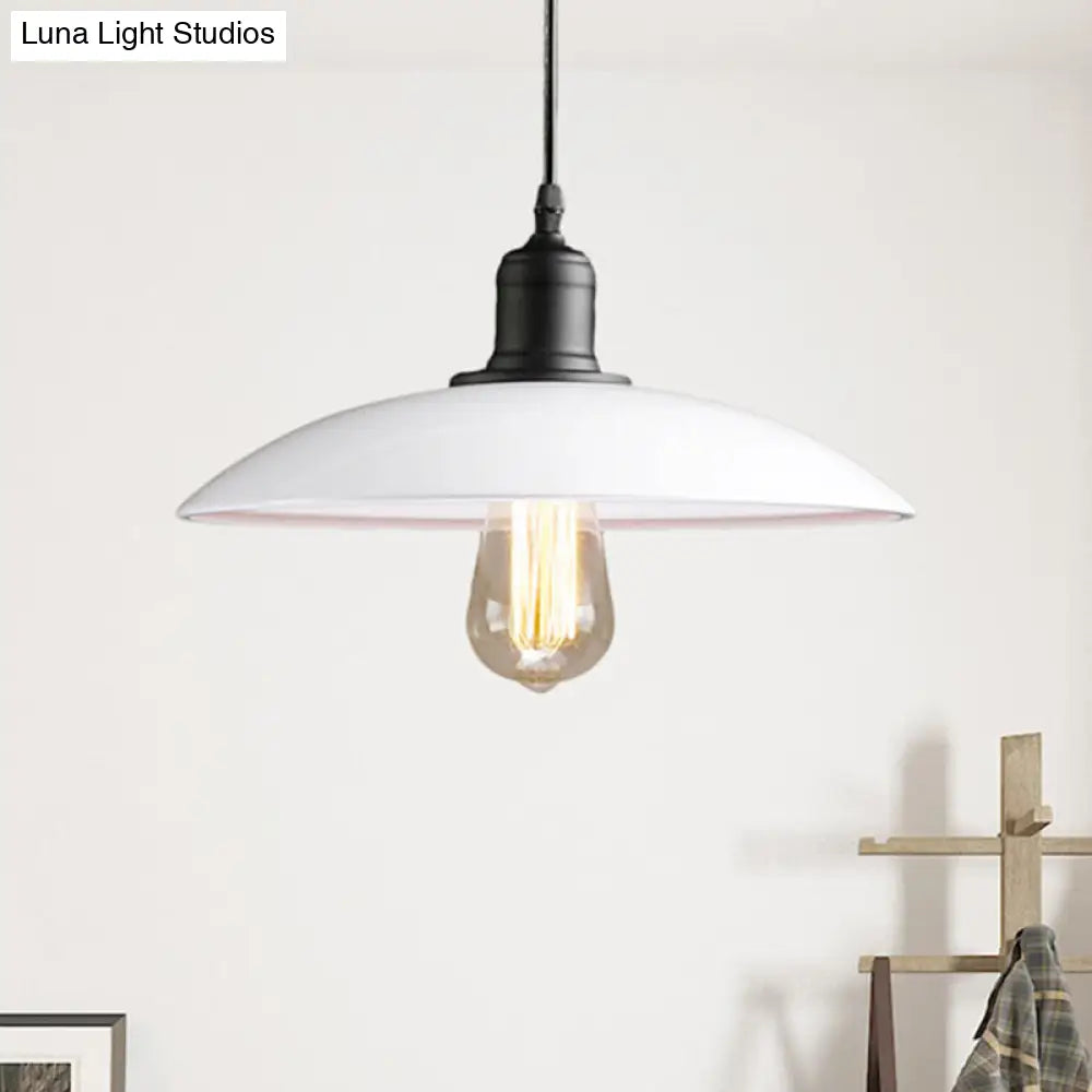 12.5"/16" Wide Dome Industrial Metal Pendant Lamp - 1-Light Black/White Hanging Fixture for Restaurants