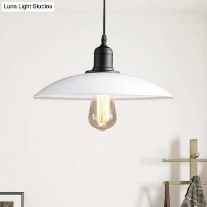 12.5"/16" Wide Dome Industrial Metal Pendant Lamp - 1-Light Black/White Hanging Fixture for Restaurants