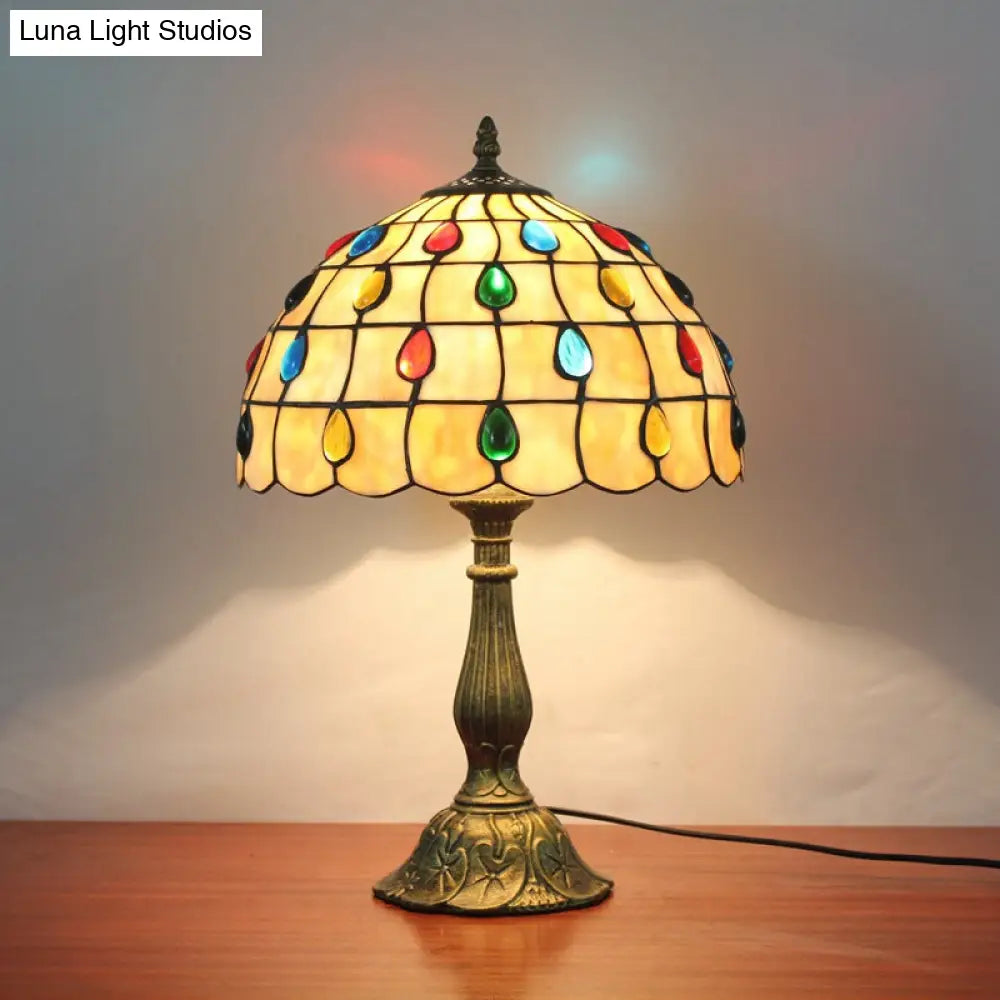 12"/8" Wide Shell Umbrella Desk Lamp with Tiffany-style Teardrop Jewelry Table Light for Bedroom - Beige