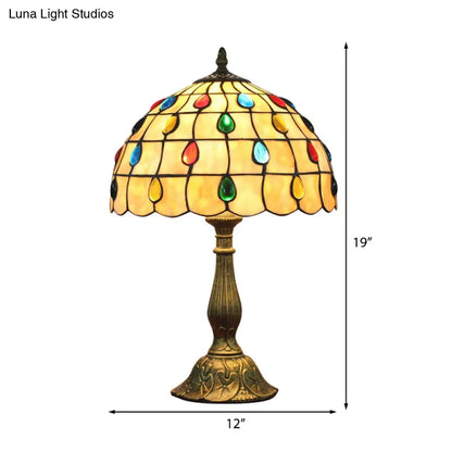 Lámpara de escritorio tipo paraguas de 30/20 cm de ancho con forma de lágrima estilo Tiffany para dormitorio - Beige