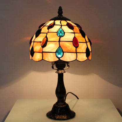 Lámpara de escritorio tipo paraguas de 30/20 cm de ancho con forma de lágrima estilo Tiffany para dormitorio - Beige