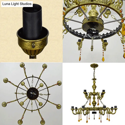 DecorBites™ 12 Arms Parrot Suspension Light Rustic Stained Glass Chandelier Light with Center Bowl in Yellow