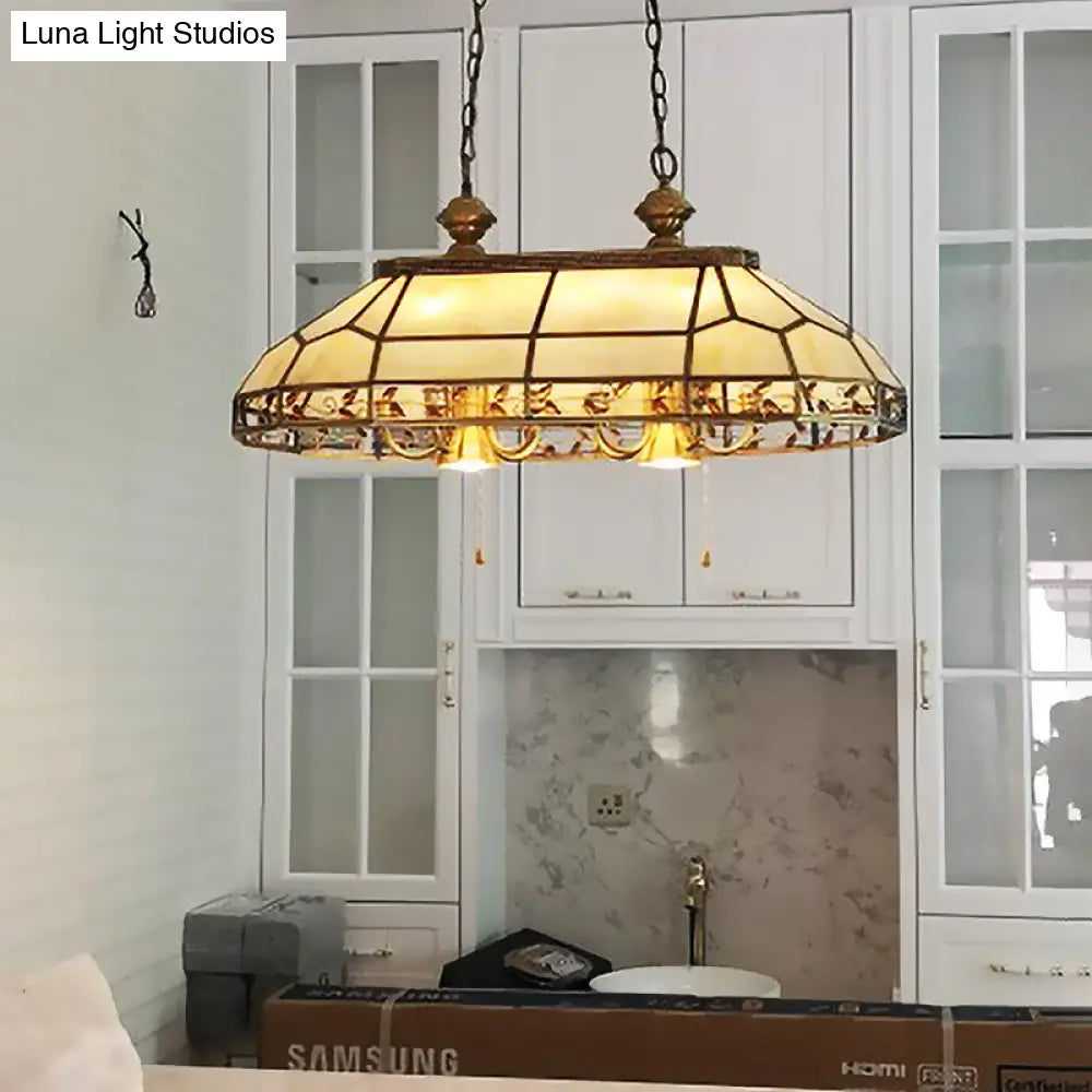 12 Bulbs Faceted Colonial Gold Island Lighting with Frosted Glass Suspension Lamp for Restaurants