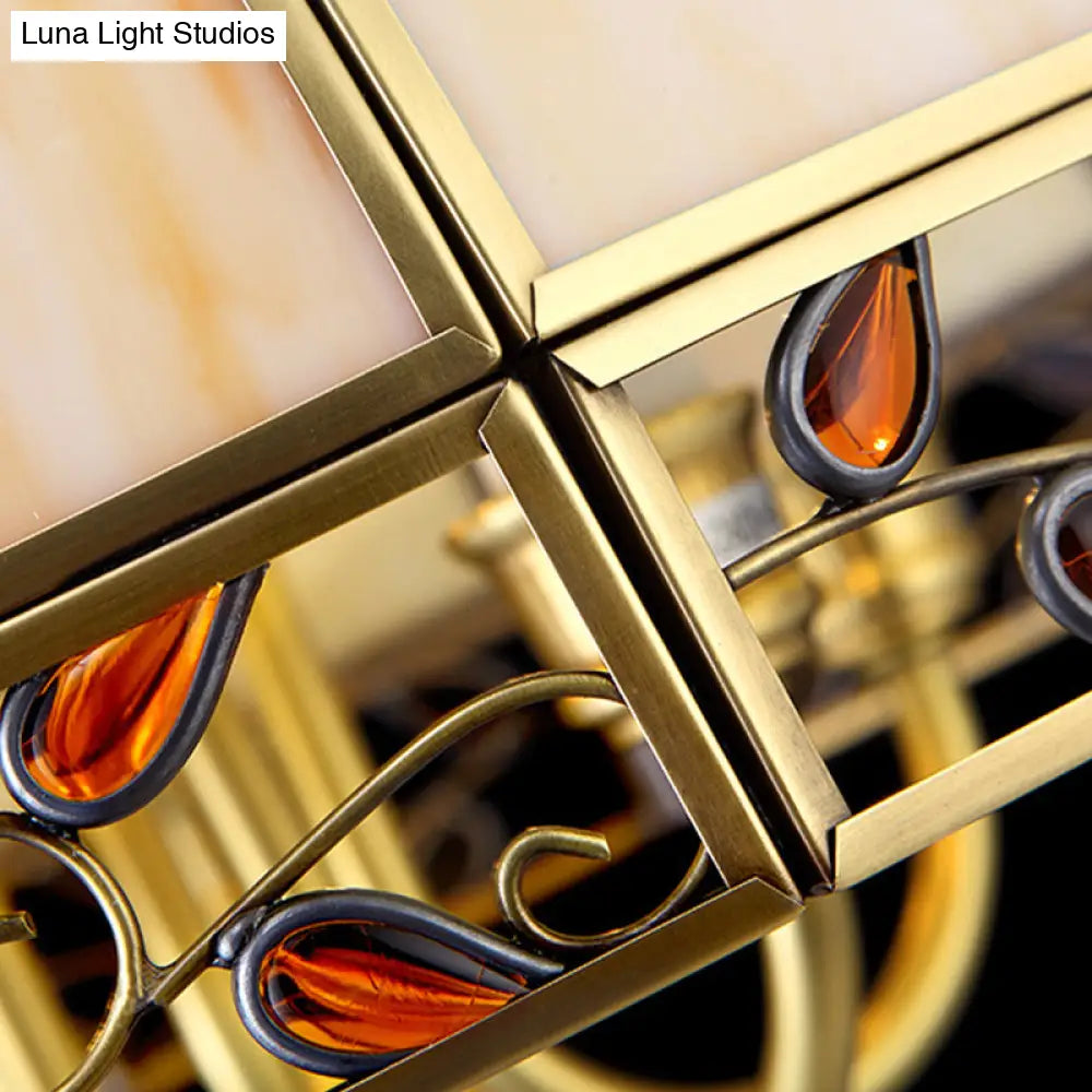 12 Bulbs Faceted Colonial Gold Island Lighting with Frosted Glass Suspension Lamp for Restaurants