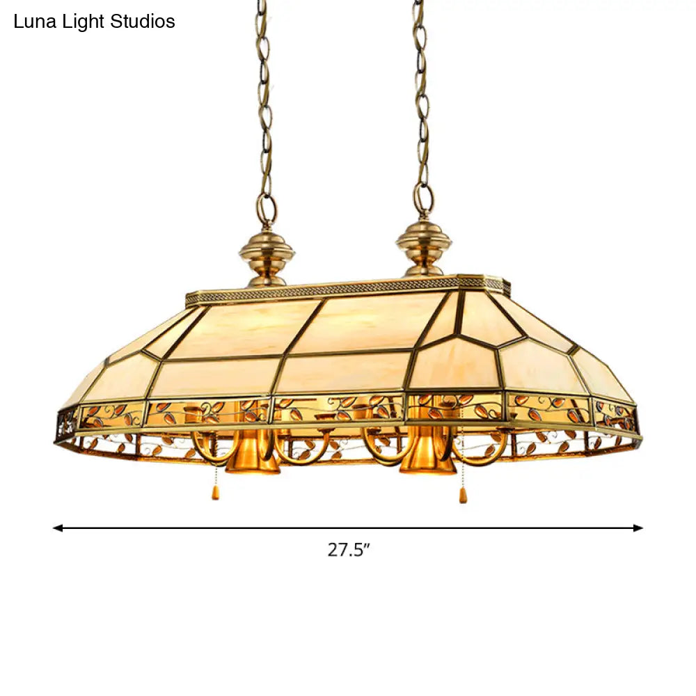 12 Bulbs Faceted Colonial Gold Island Lighting with Frosted Glass Suspension Lamp for Restaurants