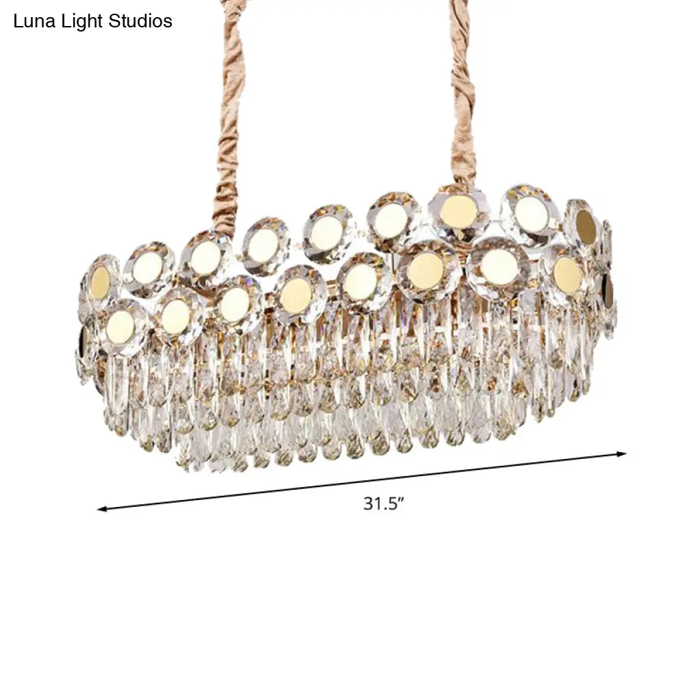 12-Head Gold Suspension Lighting Fixture: Oval Faceted Crystal Island Pendant, Postmodern Design