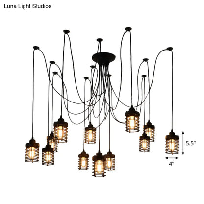 Lámpara colgante de 12 luces para dormitorio estilo rústico - Lámpara de techo con múltiples luces y jaula de hierro negro