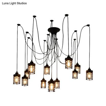Lámpara colgante de 12 luces para dormitorio estilo rústico - Lámpara de techo con múltiples luces y jaula de hierro negro