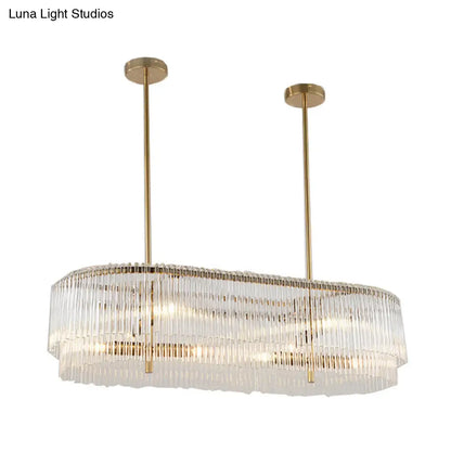 DecorBites™ 12-Light Brass Crystal Rod Island Chandelier for Modern Dining Room