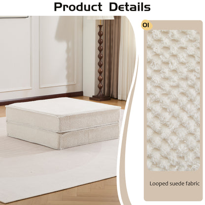 Compression Mahjong Sofa,Convertible Floor Sofa Bed,DIY Boneless Modular Sectional Sofa,No Assembly Required,Circle Fleece Fabric,1 Ottoman,White