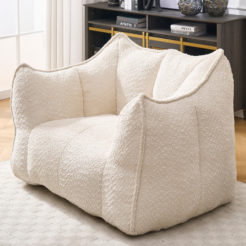 Sofá-Cama de Habichuelas de Peluche Comprimido - Relleno de Espuma de Alta Resiliencia, Silla de Salón de Boucle Ultra Suave para Una o Dos Personas, Asiento Acogedor para la Sala de Estar para Leer, Jugar y Relajarse, Ahorro de Espacio por Vacío