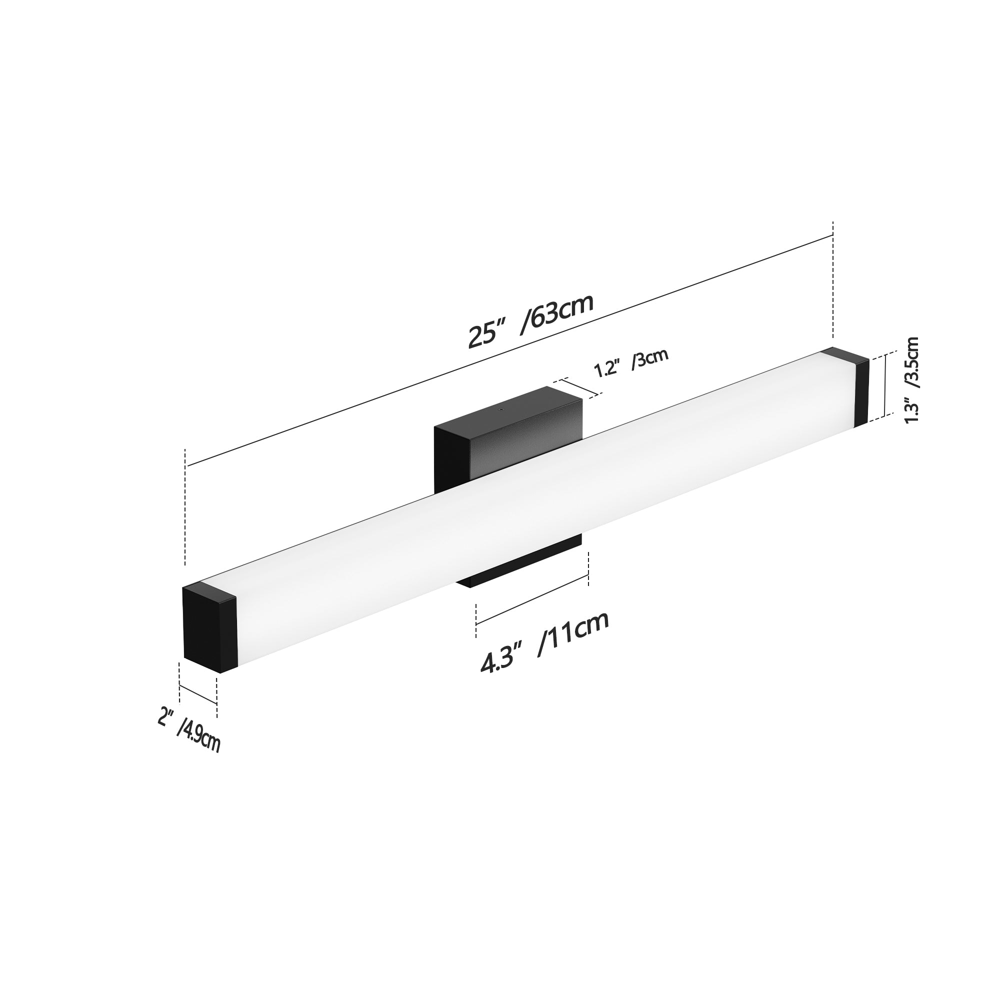 Luz para Tocador de Baño Negro - 25 Pulgadas Luces Modernas para Tocador de Baño - 14W Luces LED para Baño Sobre el Espejo Luz Blanca Fría 6000K