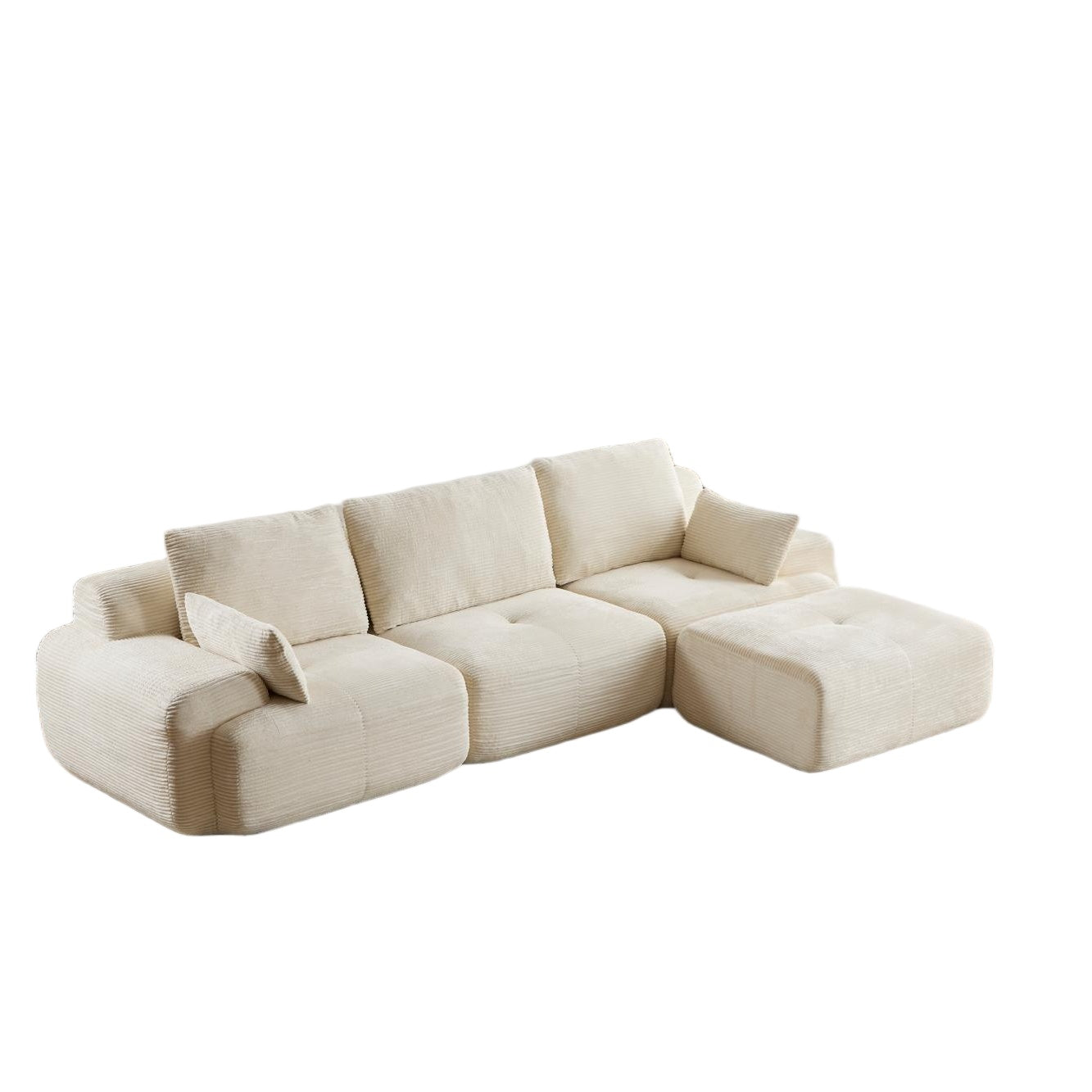 Beige Corduroy Sectional Sofa Memory Foam