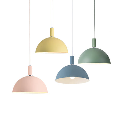 Aluminum Dome Suspension Light: Macaron Candy Pendant Lamp in Blue/Green/Yellow/Pink for Living Room