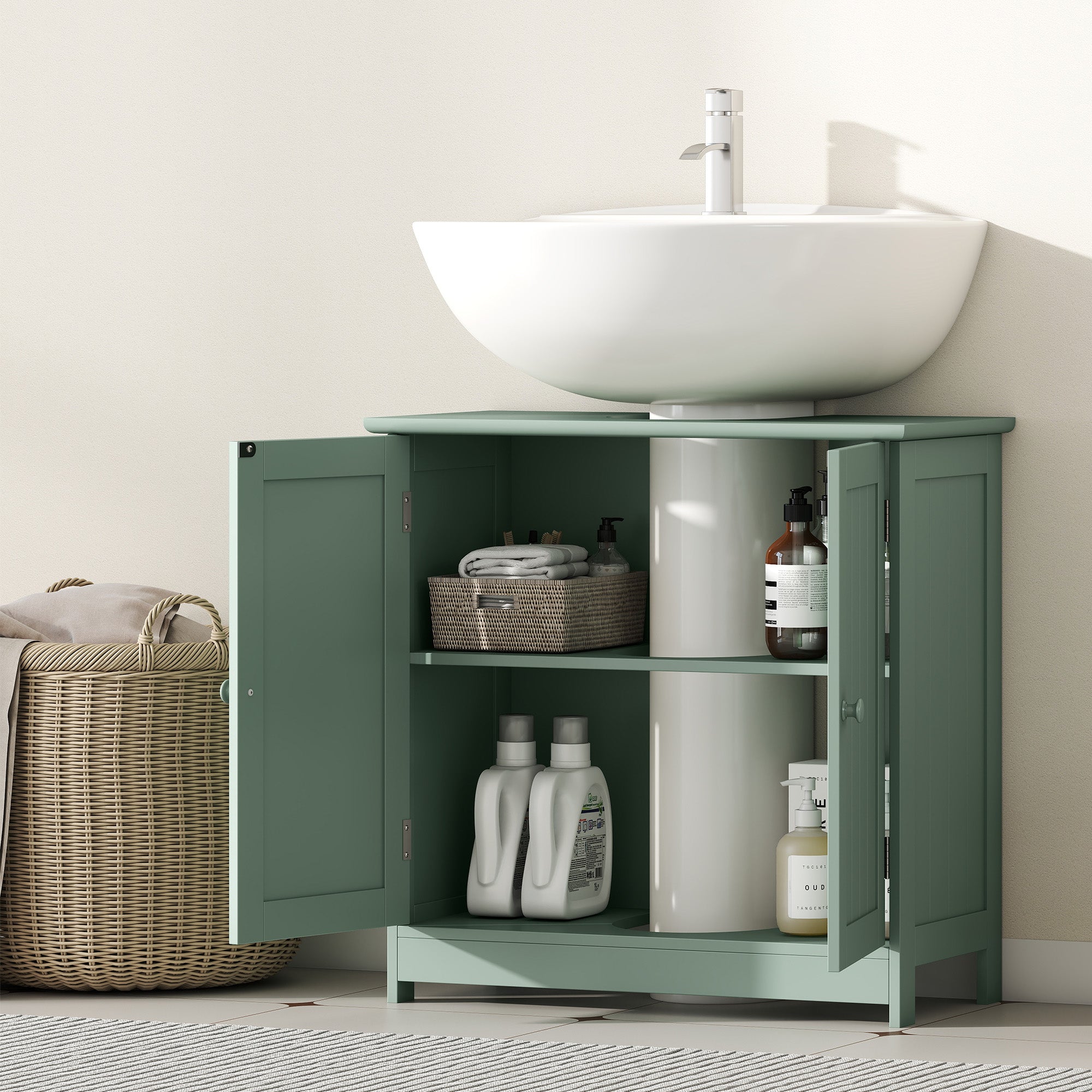 Badezimmermöbel, Unterschrankschrank mit 2 Türen und einstellbarem Regal, Dunkelgrün