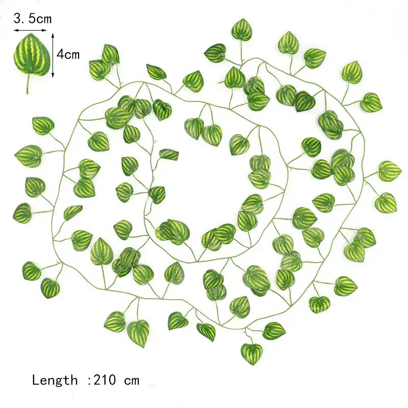 Green striped artificial leaf vine green garland string 210 cm for decorbites 12pcs ivy green garland set