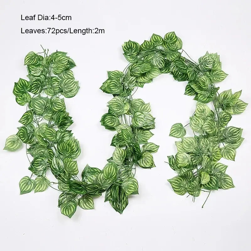 Decorbites 12pcs ivy green garland string featuring 2m long green artificial watermelon vine leaf garland with 72 leaves