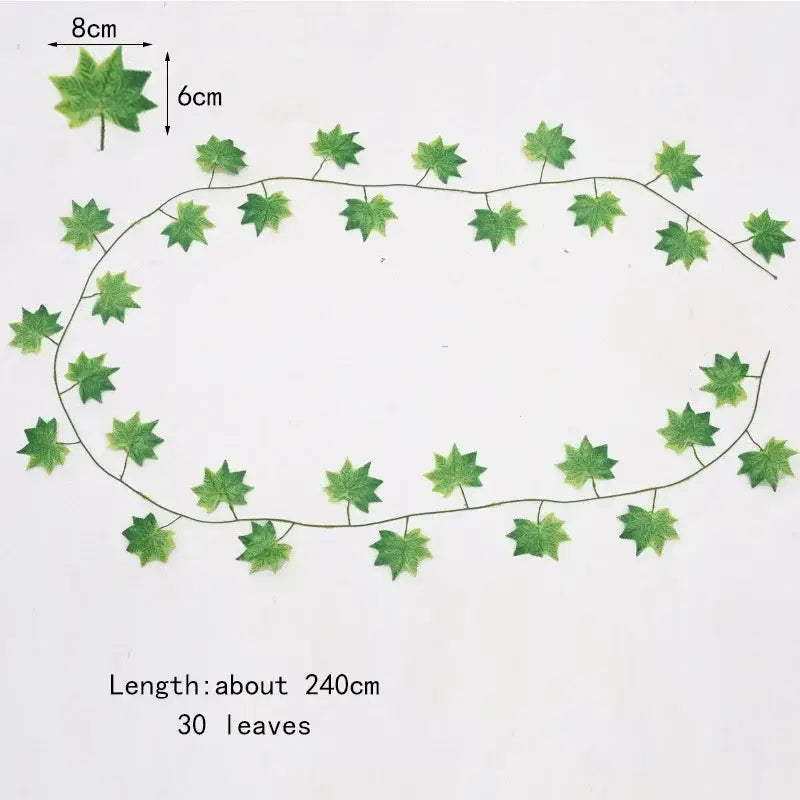Decorbites 12pcs ivy green garland string with 30 artificial maple leaves in green for living room decor, 240cm long