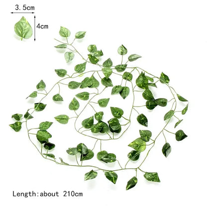 Green artificial ivy vine with glossy leaves and thin stems 210cm long in decorbites 12pcs ivy green garland string