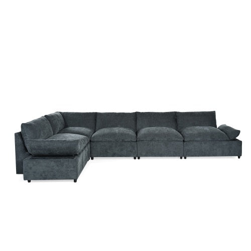 Sofá Seccional Modular de 115.5 Pulgadas en Gris Profundo con Tapicería de Poliéster Duradero, Cojines Mullidos, Compartimentos de Almacenamiento Ocultos y Diseño Versátil para Sala de Estar, Salón o Oficina