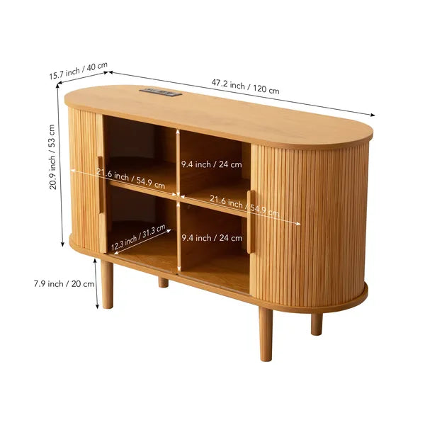 Fralimk Sideboard Buffet-Schrank mit Stauraum, moderner gerillter Stauraum-Schrank für das Esszimmer, Tambourtür-Konsolentisch für das Wohnzimmer, Büroschrank oder TV-Ständer, Akzent-Sideboard-Schrank