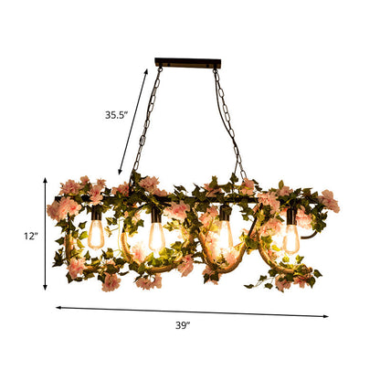 DecorBites™ Black Metal 4-Light Linear Island Lamp with Hanging Artificial Plant - Lodge Style