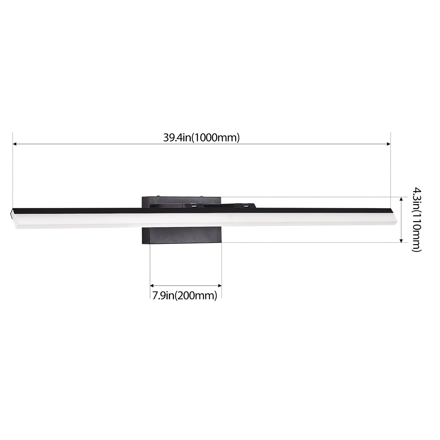 39 Inch Modern LED Bathroom Vanity Light -Sleek Black Metal Wall Light For Mirror, Dressing Room Or Sink Area