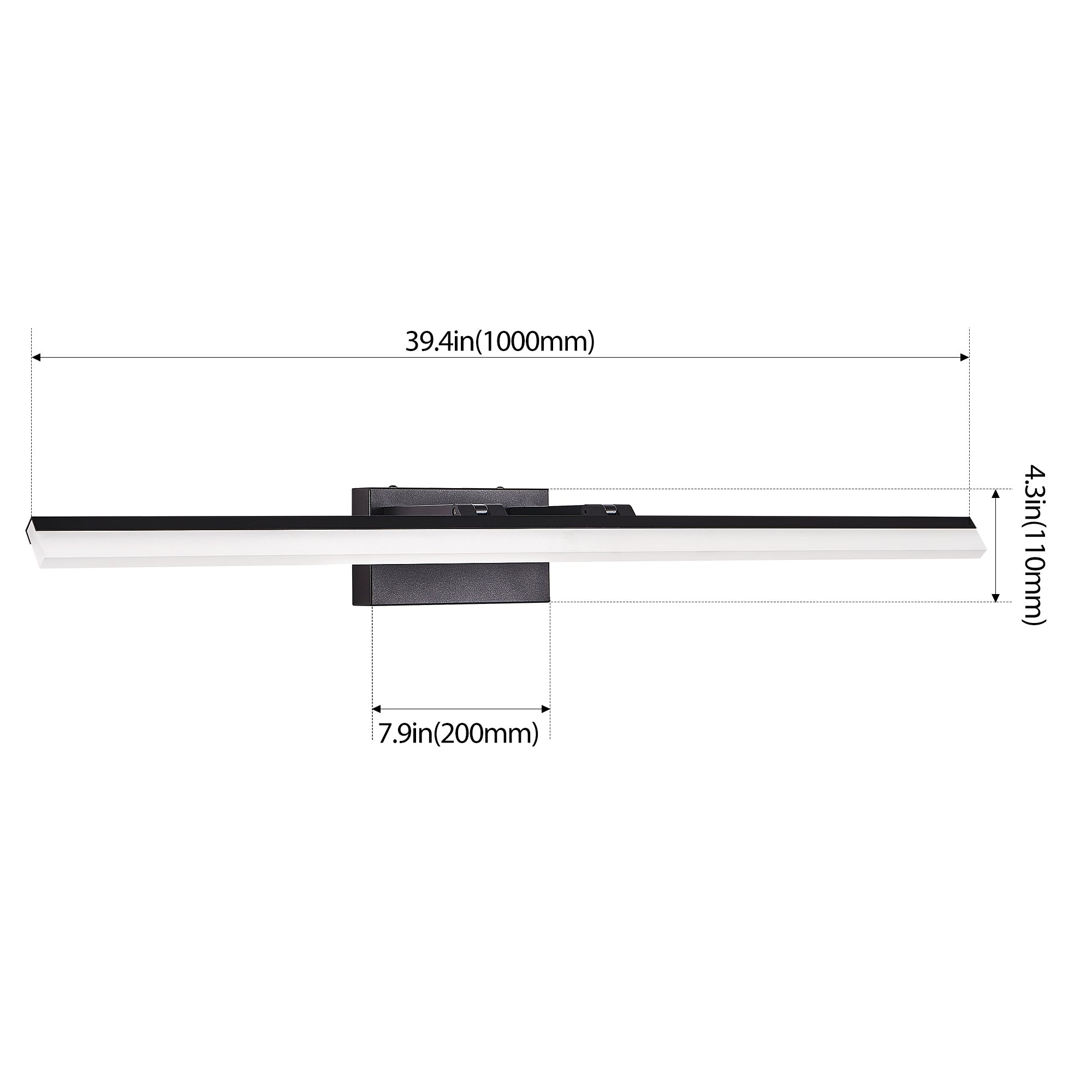 39-Zoll moderne LED-Bad-Wandlampe – Schlanke schwarze Metallwandlampe für Spiegel, Ankleidezimmer oder Waschbereich