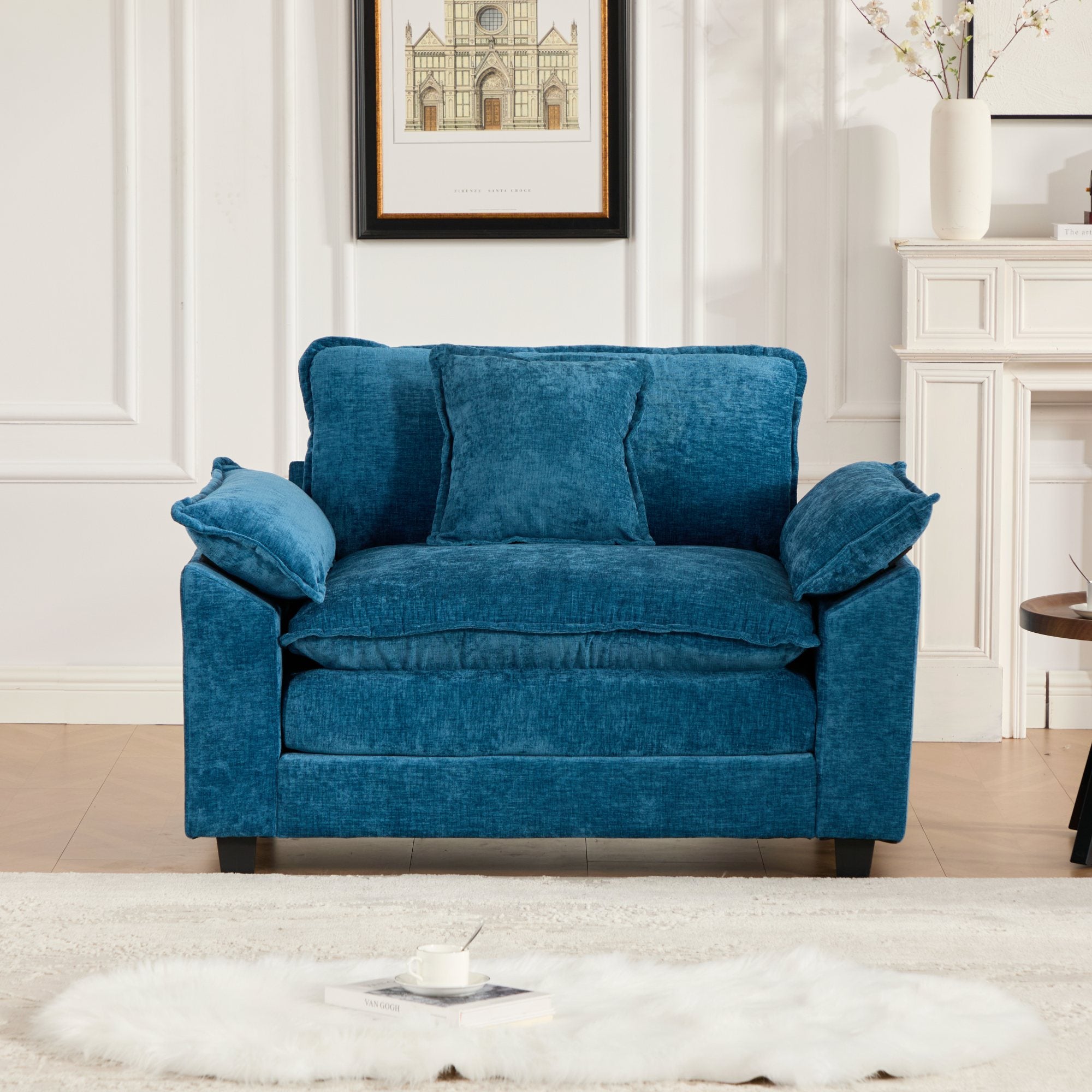 Sofá Nube Asiento Individual Ottoman No Incluido, Sofá Seccional Moderno, Para Sala de Estar, Dormitorio y Apartamento, Cojín de Asiento Tapizado en Doble Capa Cómodo, Tela Chenille Transpirable, Azul, SW5041BL