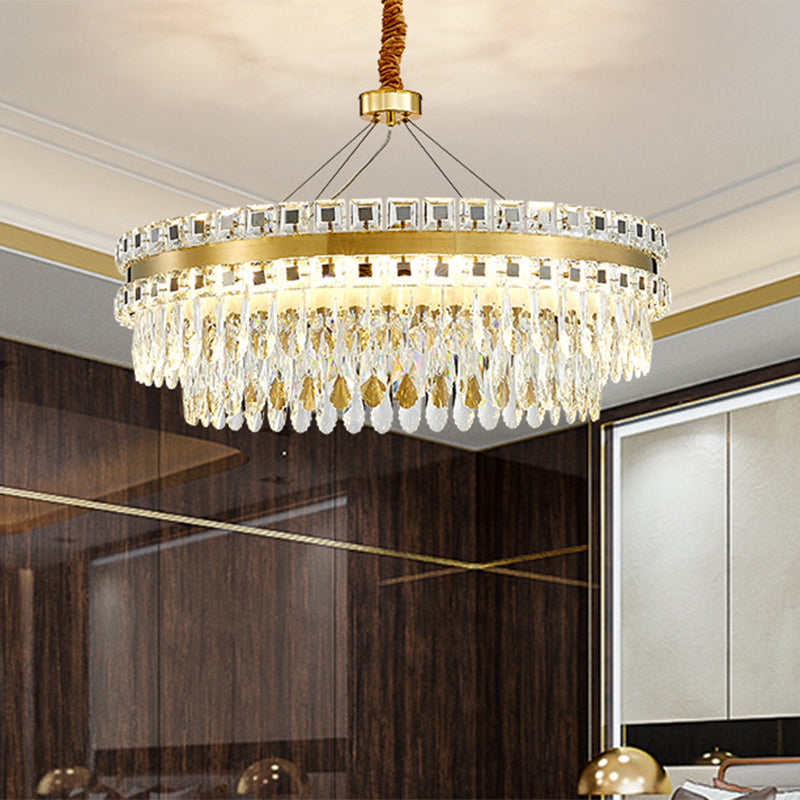 Modern Round Crystal Shell Hanging Lamp Kit - 18"/23.5" Wide LED Pendant Chandelier in Gold