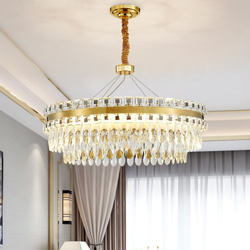 Modern Round Crystal Shell Hanging Lamp Kit - 18"/23.5" Wide LED Pendant Chandelier in Gold