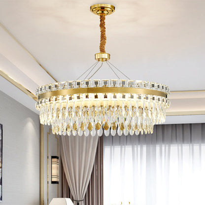 Modern Round Crystal Shell Hanging Lamp Kit - 18"/23.5" Wide LED Pendant Chandelier in Gold