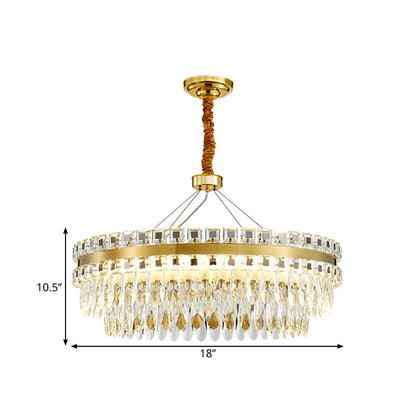 Modern Round Crystal Shell Hanging Lamp Kit - 18"/23.5" Wide LED Pendant Chandelier in Gold